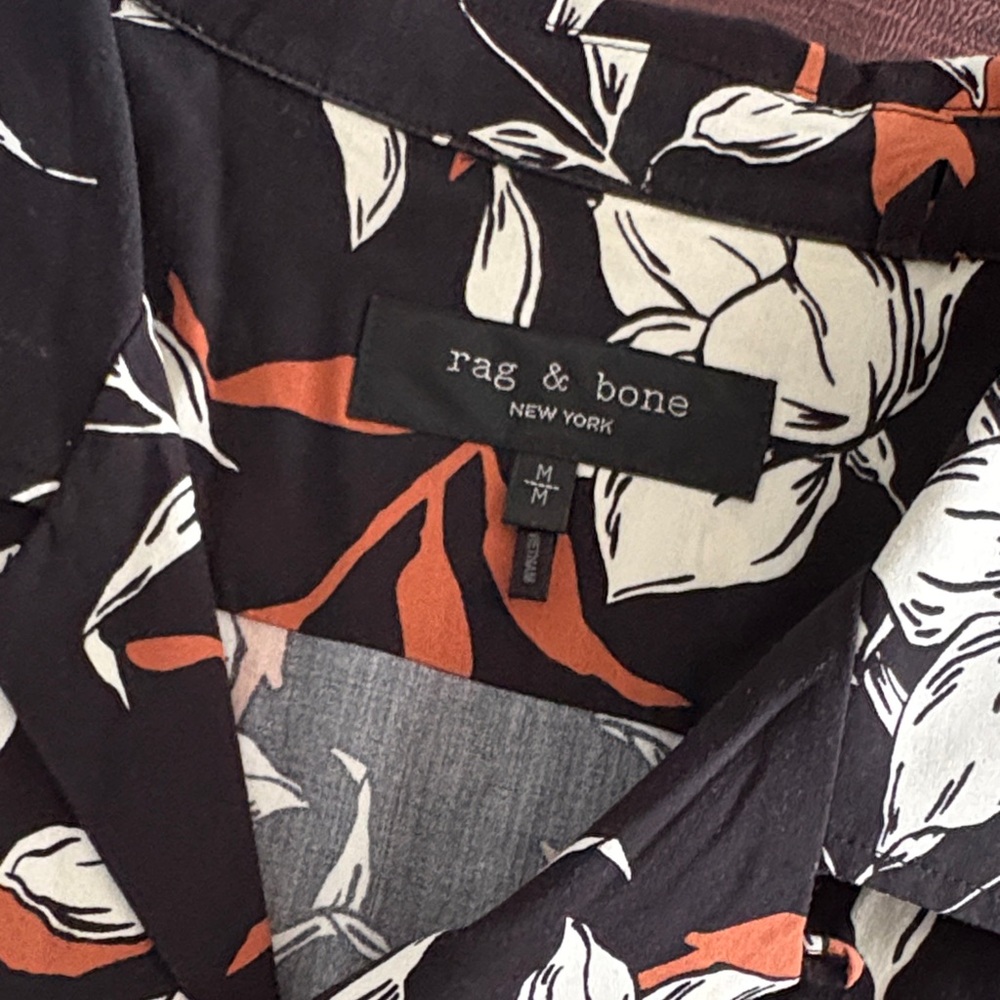 Rag & Bone Black and White Floral Shirt with Orange Accents